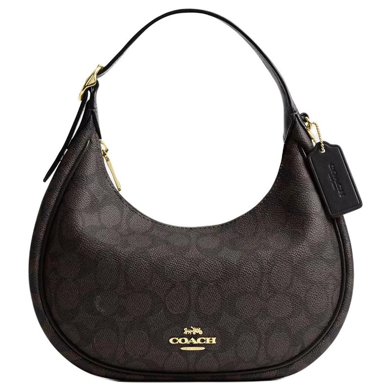 

COACH 23 EMILY printed presbyopia coated canvas and smooth leather crescent bag shoulder bag medium size women s dark brown коричневий