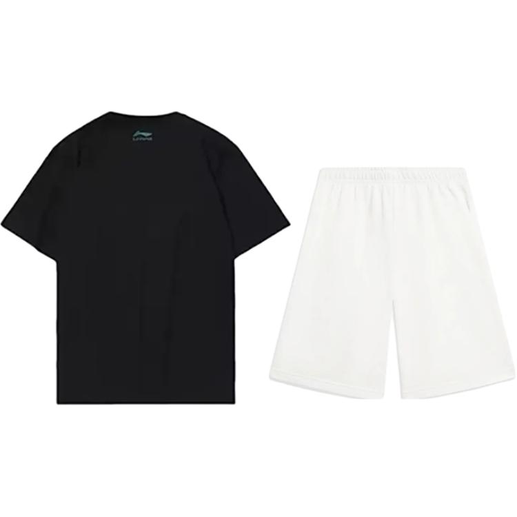 Li-Ning Letter Print Fashion Loose Personality Versatile Round Neck Pullover Short Sleeve T-Shirt And Shorts Casual Sports Set AHST465-2+AKST593-7