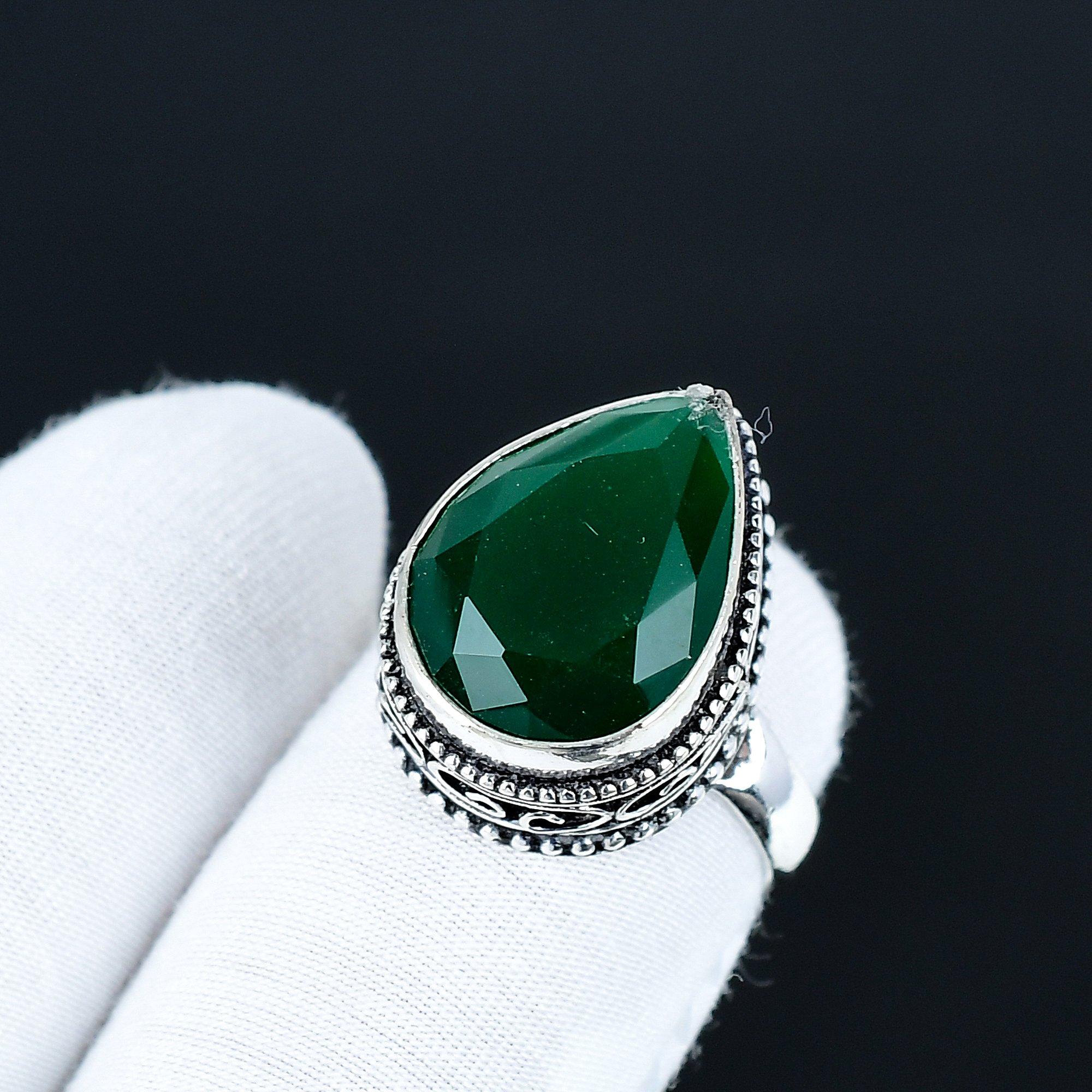 

Кольцо с изумрудом, Ювелирные изделия из стерлингового серебра 925 пробы, Кольцо ручной работы, Серебряное кольцо с изумрудом, Подарки на день рождения ко Дню святого Валентина US 8