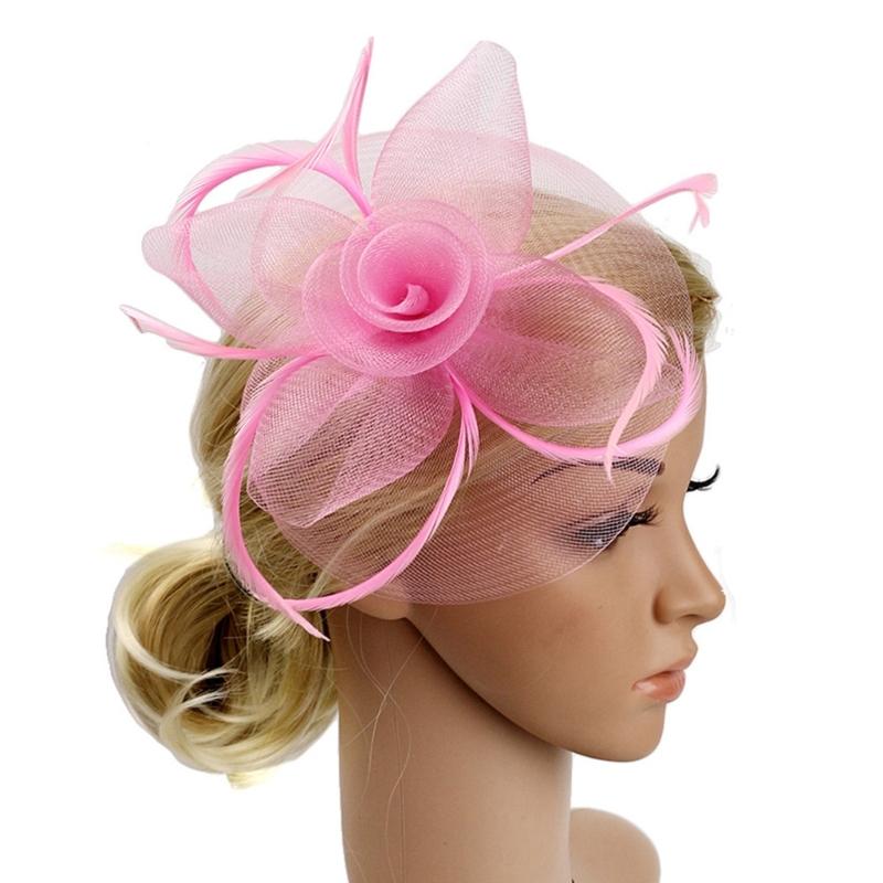 Elegant Women Fascinators Hats Flower Fascinator with Necklace Earring and Lace Short Gloves Party Headwear for Women