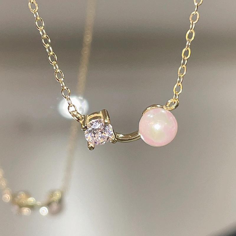 Sugar Cube Zircon Necklace Women's Ins Simple Niche Design Sense Pearl Clavicle Chain Stainless Steel