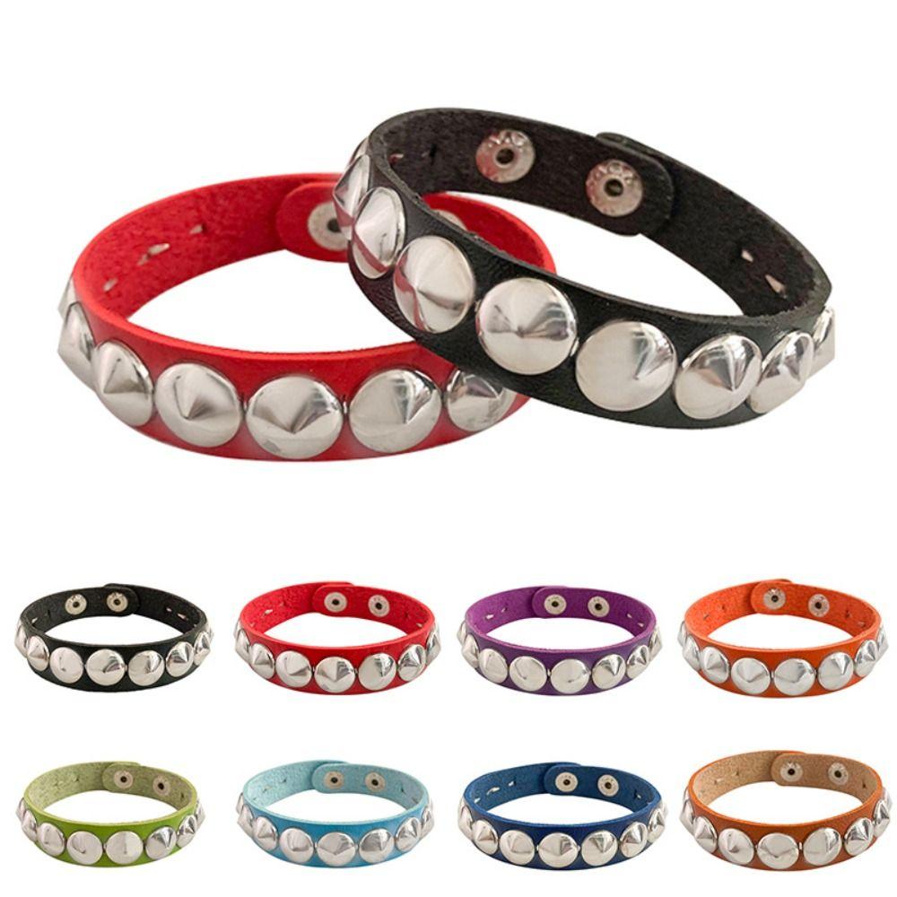 New Round-point rivet Street Punk Leather Bracelets Punk Gothic Bangle Bracelet Adjustable Studded Bracelet Unisex