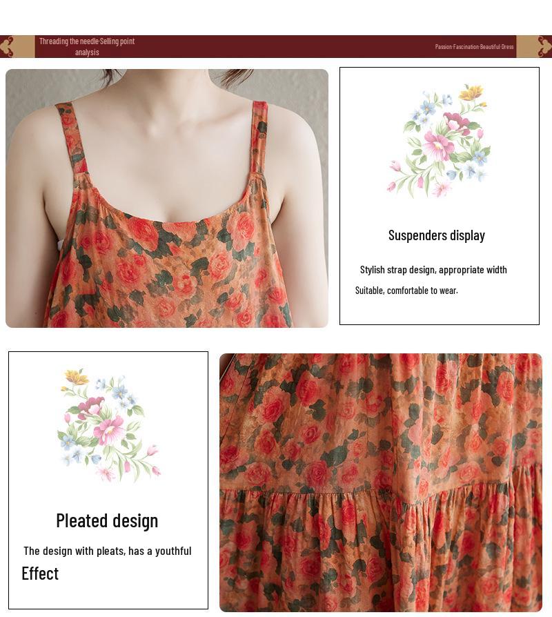2025 Summer Cotton Linen Patchwork Long Sling Dress