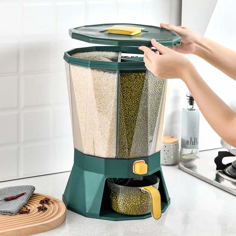 Rotating Moisture-proof Transparent Design Rice Storage Container 4-Grid Retain Freshness Grain Container for Kitchen