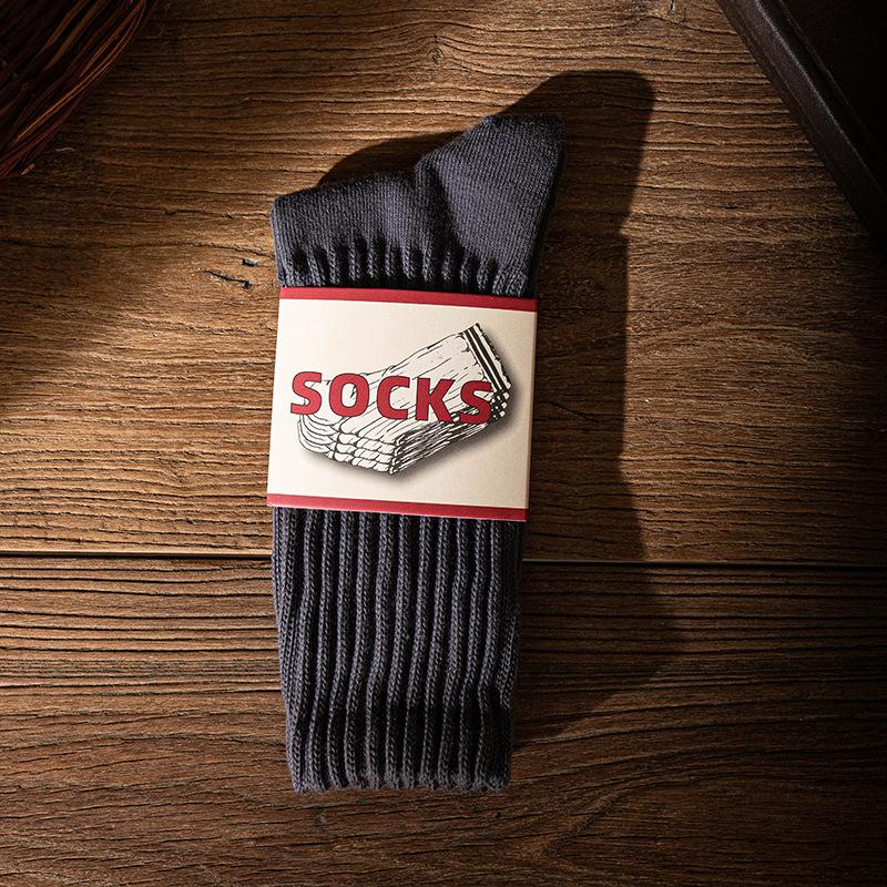 Stacked Socks Ami Click Socks High Thick Line Mid-Tube Solid Color Retro Thick Needle American Stocking Men