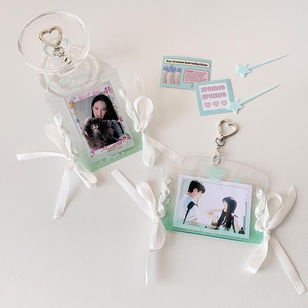 Love Heart Pendant DIY Ribbon Photocard Holder Idol Card Display Protector Girls Gift