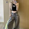 Color - Block Black White Plaid High Waist Slim Straight Wide Leg Long Casual Pants for Women Summer