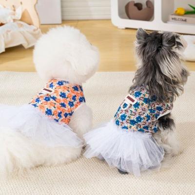 White Lace Dog Princess Dress Breathable Cat Tutu Skirt Dog Floral Skirt Photo Shoot
