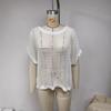 2025 Summer Women's Five-Sleeve Sexy Cutout Knit Beach Cover-Up Sweater