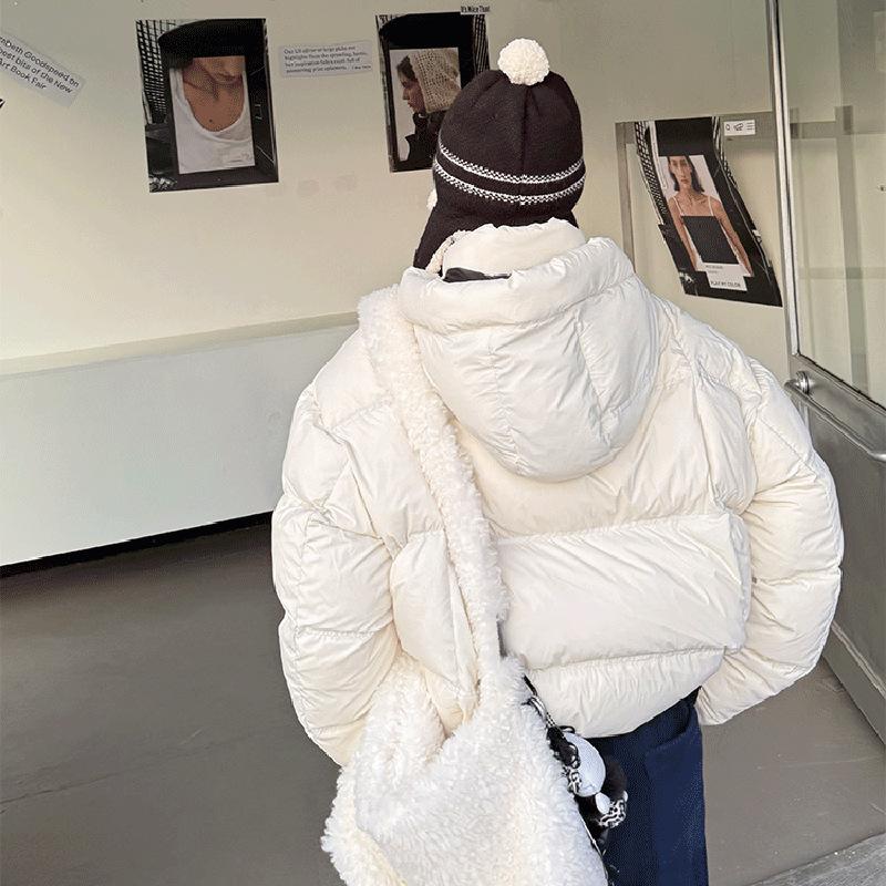 Trendy brand hooded contrasting color down bread clothes women's winter fashion design sense thickened loose couple bread clothes