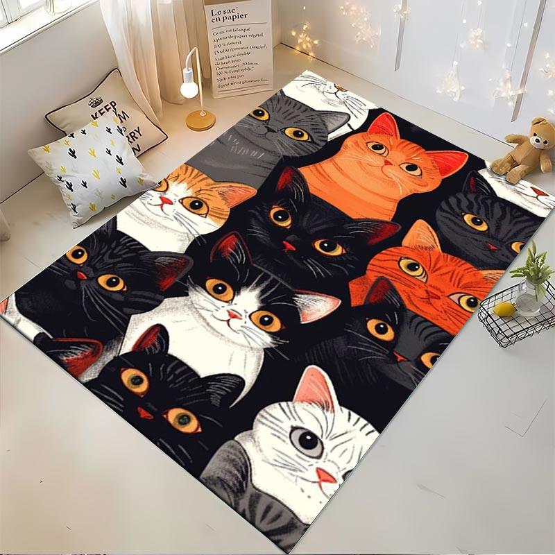 Cute Cartoon Cat Pattern Area Rug, Multicolor Modern Home Decor Suitable for use as an anti-slip for living room bedroom sofas