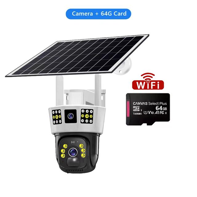 V380 Pro Solar WIFI IP Camera CCTV 12MP 6K Outdoor 4G SIM Two Lens Three Screen Auto Tracking Security Surveillance PTZ Camera