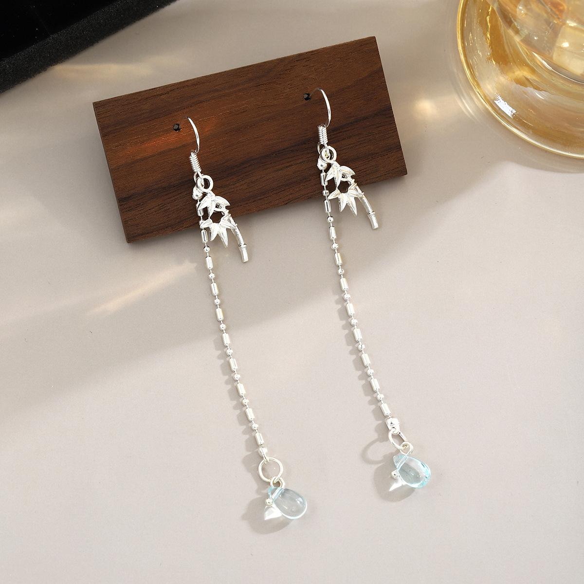 

Elegant Bamboo Tassel Earrings in Sterling Silver with Ear Hooks
