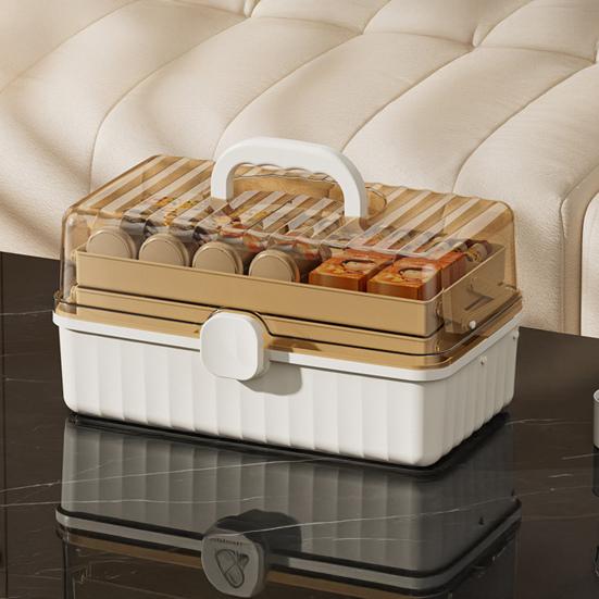 3-Tier Medicine Storage Box Medicine Organizer Lid Handle Plastic with Transparent Large Capacity Empty First Aid