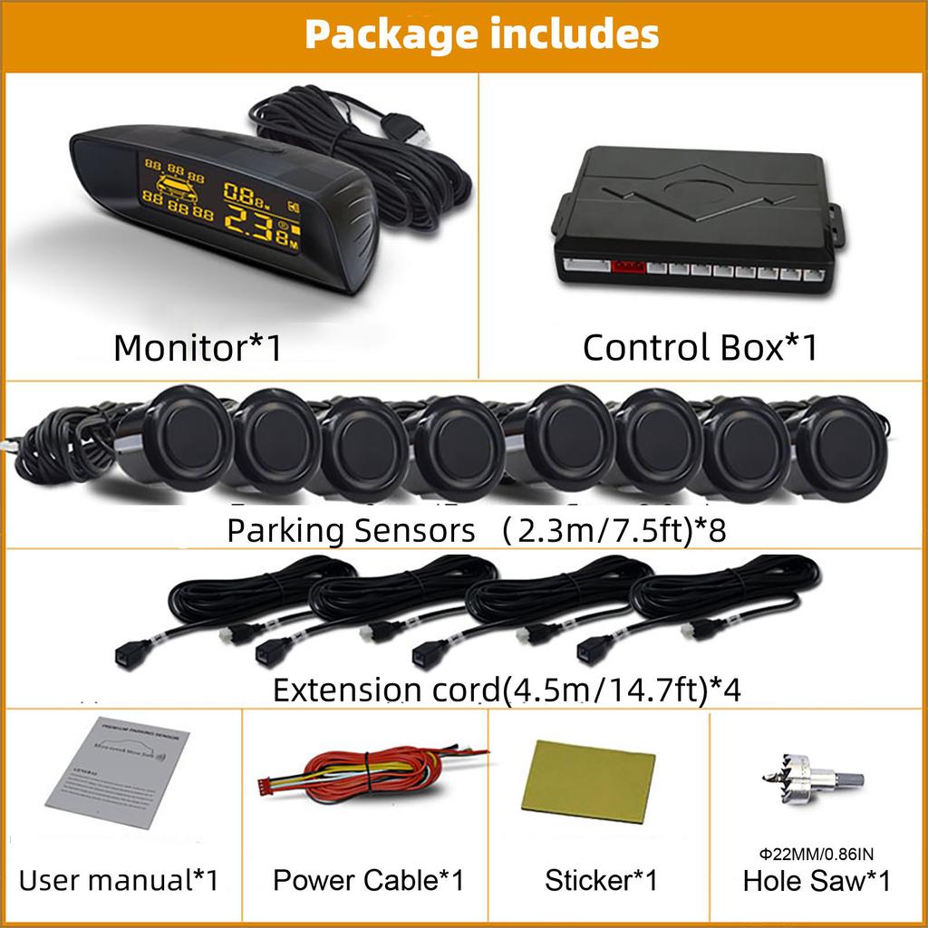 Vehicle Car 8 Parking Sensors System Reverse Backup Radar Front and Rear Assistant Kit Parktronic Auto Distance Detection Beep