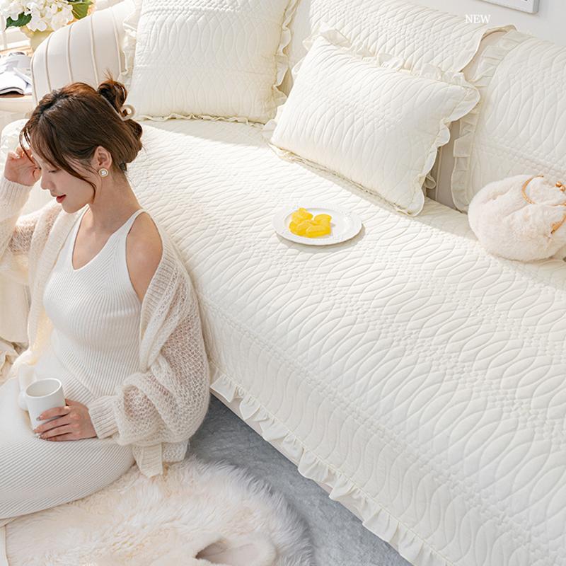 French Pure Cotton Sofa Cover With Lace Exquisite Dust-Proof Non-Slip Sofa Cushion For Four Seasons Soft Breathable Home Decor