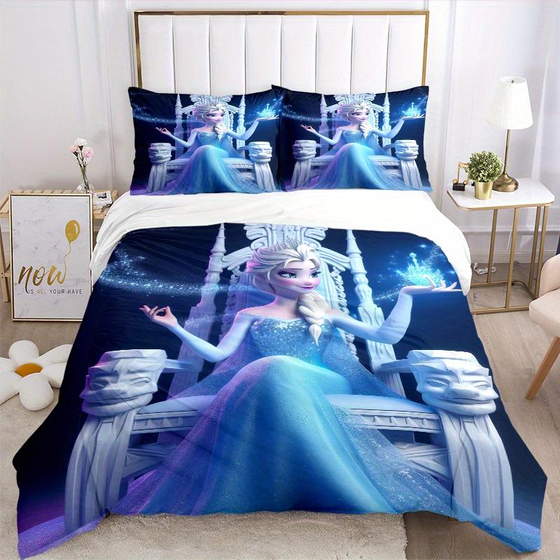 3pcs Elsa Queen of Ice Crystal Magic Printed Quilt Set - Includes 1 Quilt Cover and 2 Pillowcases, Machine Washable - Suitable for All Seasons.S0