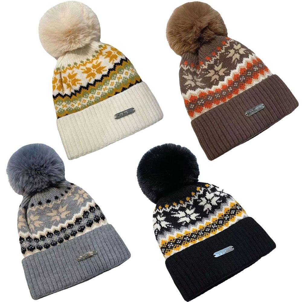 Windproof Knitted Beanie Cap Pom Pom Decoration Casual Beanie Winter Warm Hat for Unisex