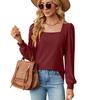 2024 European And American Autumn/Winter New Solid Color Square Collar Jacquard Long Sleeve Loose T-Shirt Top For Women