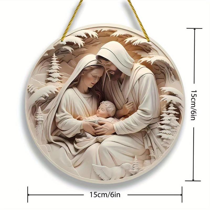 15CM Acrylic Round Jesus Christmas Hanging Ornament Flat Visual Design Creative Home Decoration Wall Door Pendant Holiday Decor