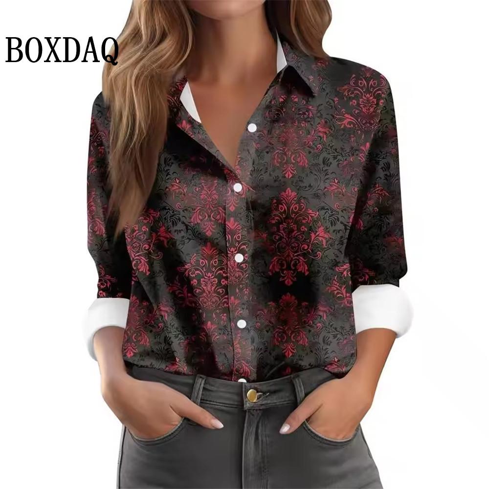 

Women s Halloween Party Shirts Fashion 3D Blood Ghost Hand Print Blouse Casual Long Sleeve Tops Trendy Loose Button Lapel Shirts XL