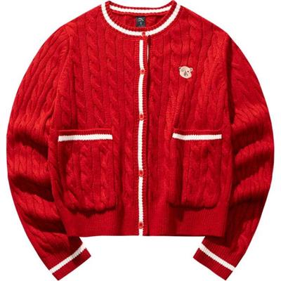 Gute Dinge passieren Locker Warm Bequem Lässig Einfach Dick Langärmliger Strickpullover Damenoberteile Ahornblatt-Rot 962518706-5