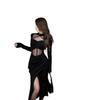 Black mesh splicing hollow long-sleeved dress women's autumn new Spice Girl sexy tight and thin hip skirt