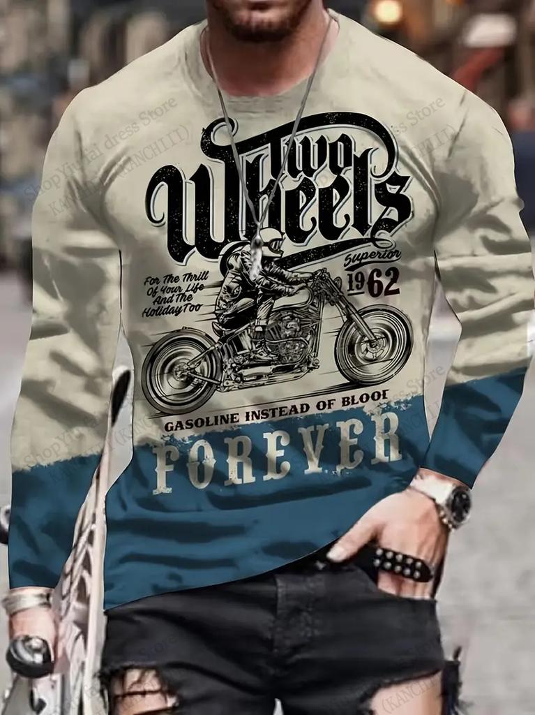 Men'S Vintage Motorcycle 3d Print T-shirt For Men Fashion Long Sleeve T-shirts Outdoors Tshirt Breathable Tops Tees Graphic New