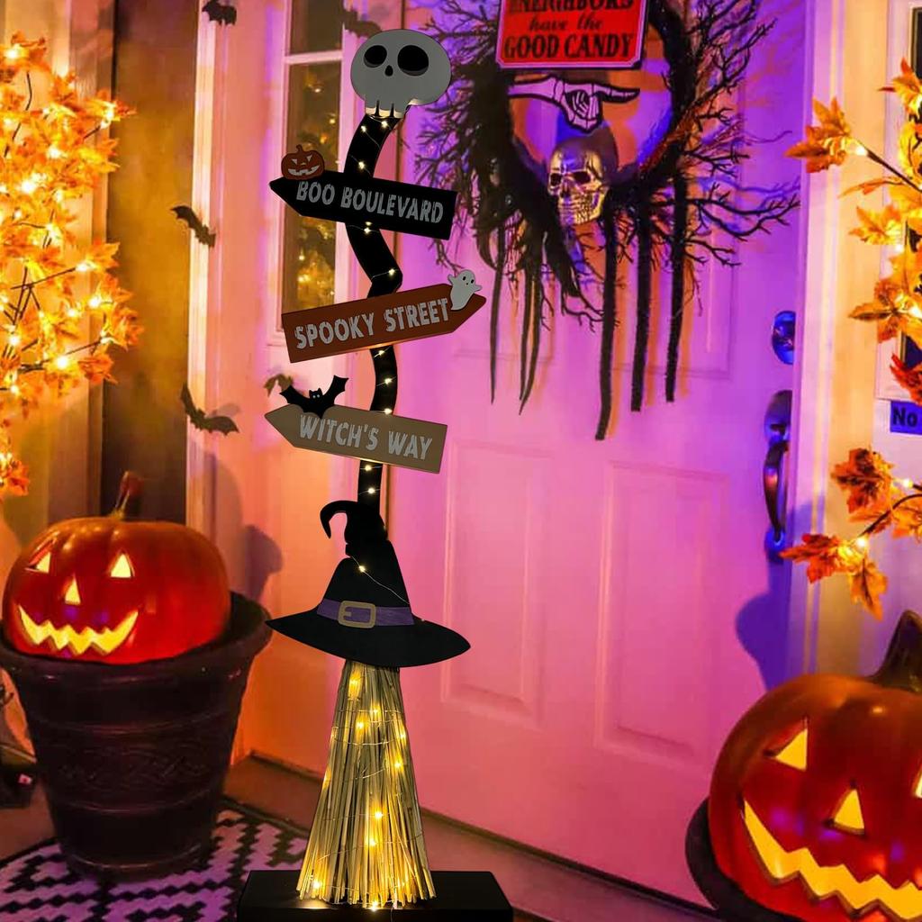 Halloween Wooden Glowing Witch , Indoor Outdoor Porch Yard Decoration - Spooky Glowing Witch Decorative Sign