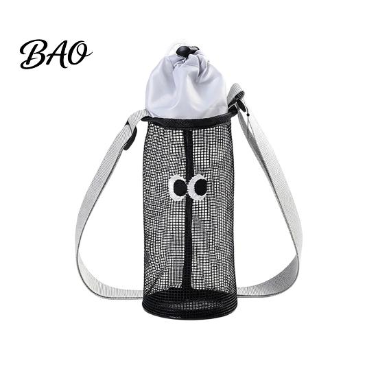 Hand Free Water Bottle Holder Mesh Drawstring Crossbody Cup Holder, Adjustable Strap Breathable Carrier Sling Bag, Cute Cartoon Pattern Pouch