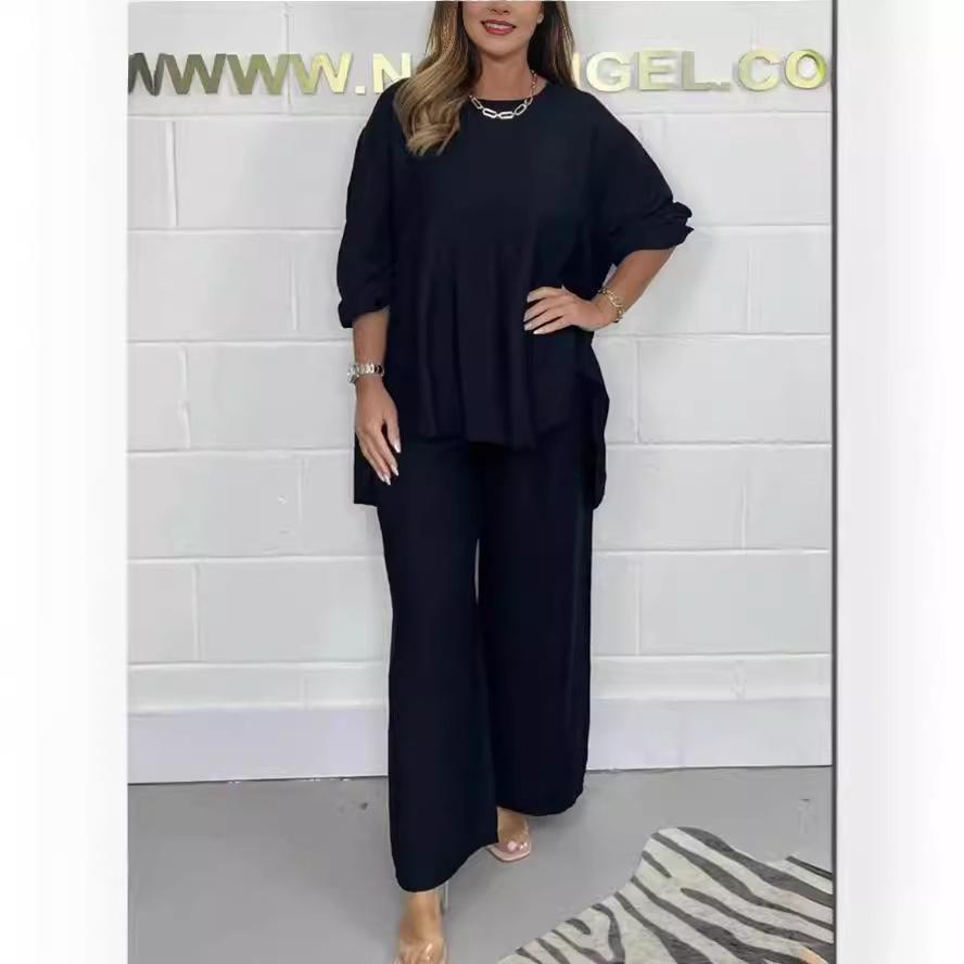Pantalones Anchos de Satén de Acetato 2024 con Chaqueta Cola de Golondrina – Moda Casual de Color Sólido