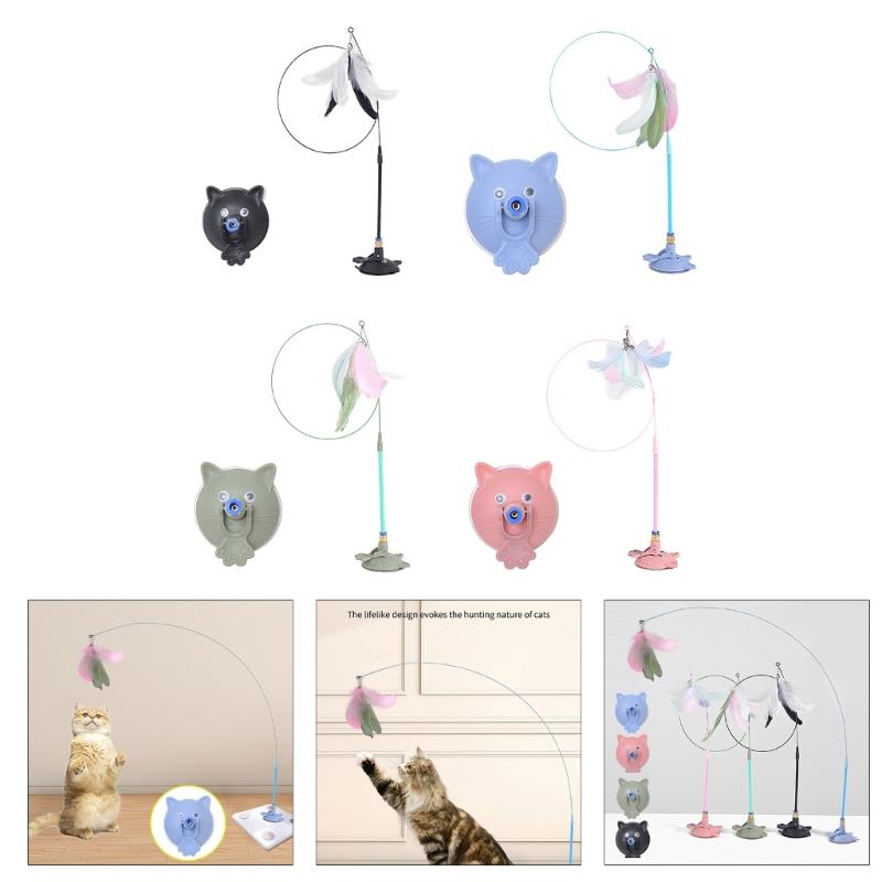 Pet Toy Feline Exercise Teaser Wand Elastic Steel Wire with Secure Suction Base For Jumping And Pouncing Game