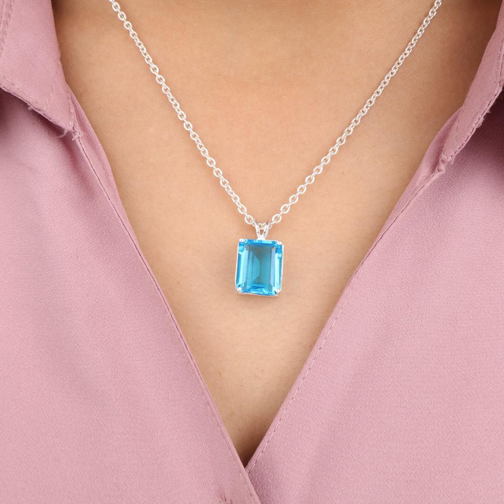 Swiss Blue Topaz Gemstone 925 Sterling Silver Jewelry Dailywear Pendant 0.69" PP-58-2