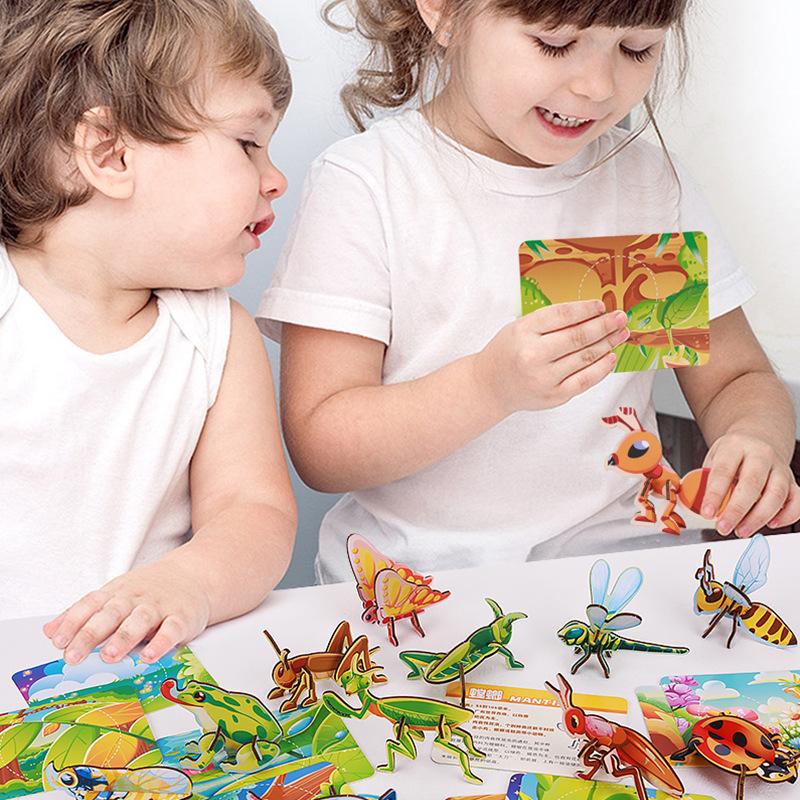 3D three-dimensional animal puzzle children's fun insects creative DIY toys early childhood education hand-assembled puzzle card