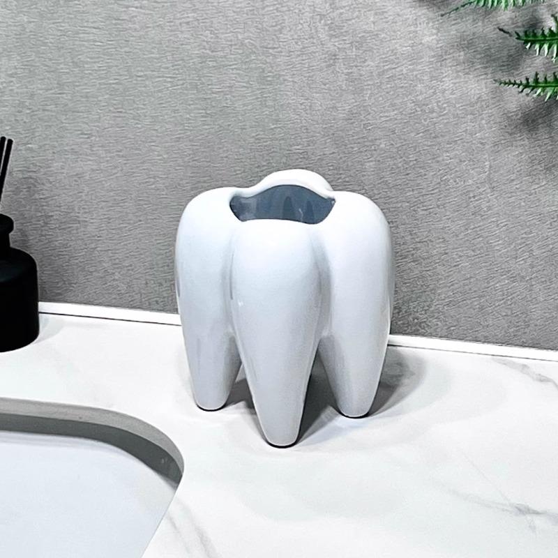 Modern Tooth Shape Bathroom Bathroom Electric Toothbrush Toothpaste Shelf Home Cute Dental Holder Storage Bucket Box Decoration
