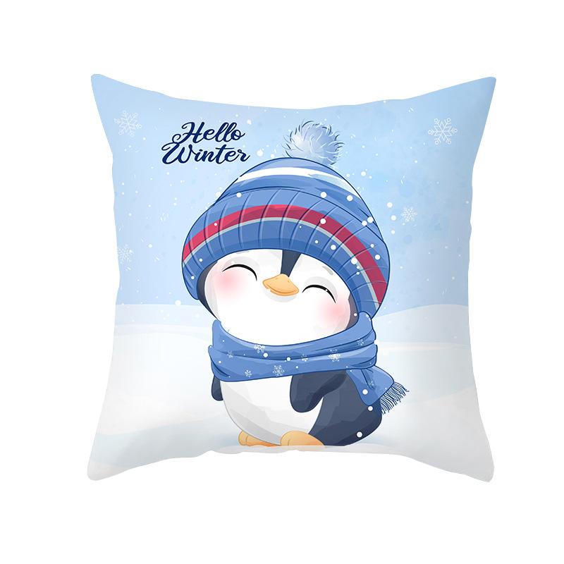 Cartoon Watercolor Christmas Pillow Cover Printed Cute Christmas Snowman Sofa Cushion Pillow Cover Home