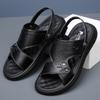 New Summer Genuine Leather Men Sandals Black Khaki Outdoor Casual Sandals Cowhide Beach Shoes Two Uses Men's Sandals Slippers
