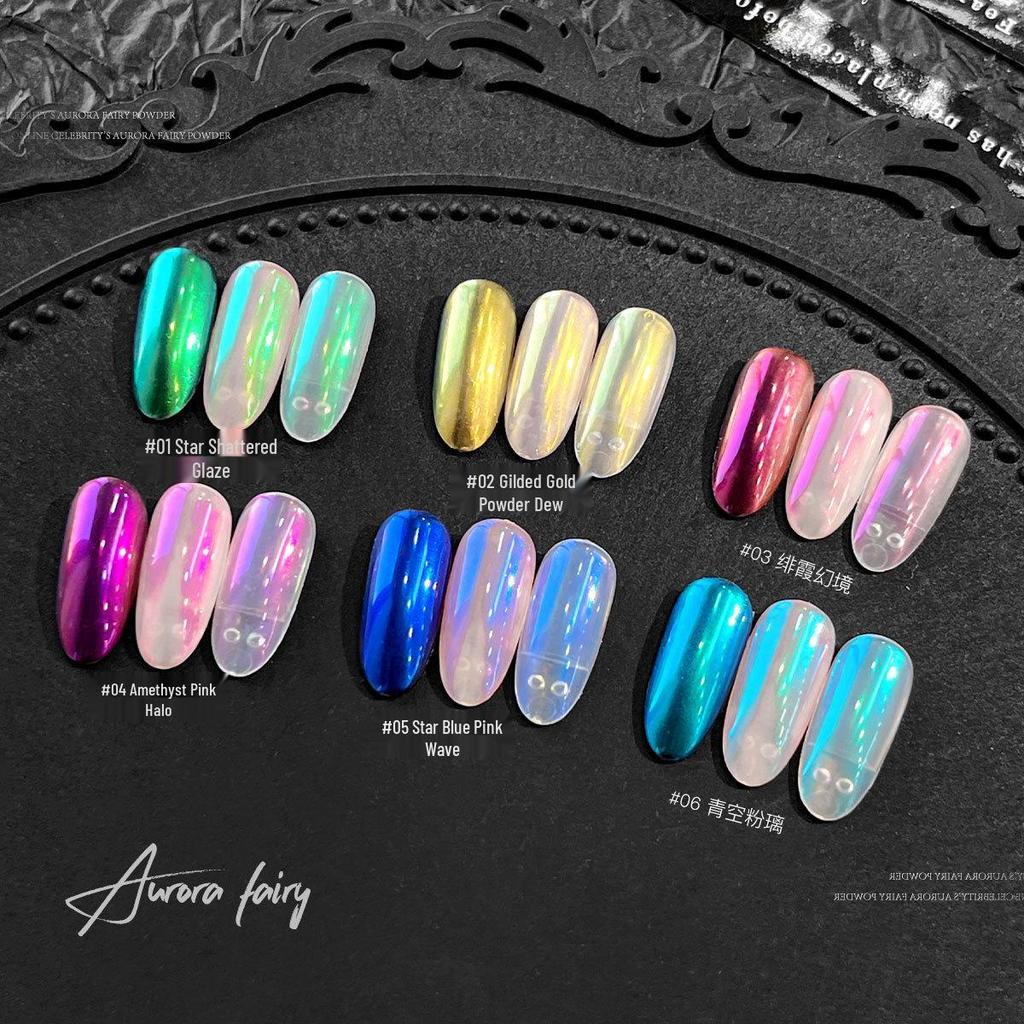 Aurora Nail Art Iridescent Mirror Powder - Super Sparkle, Ultra-Thin, Transparent Highlight.