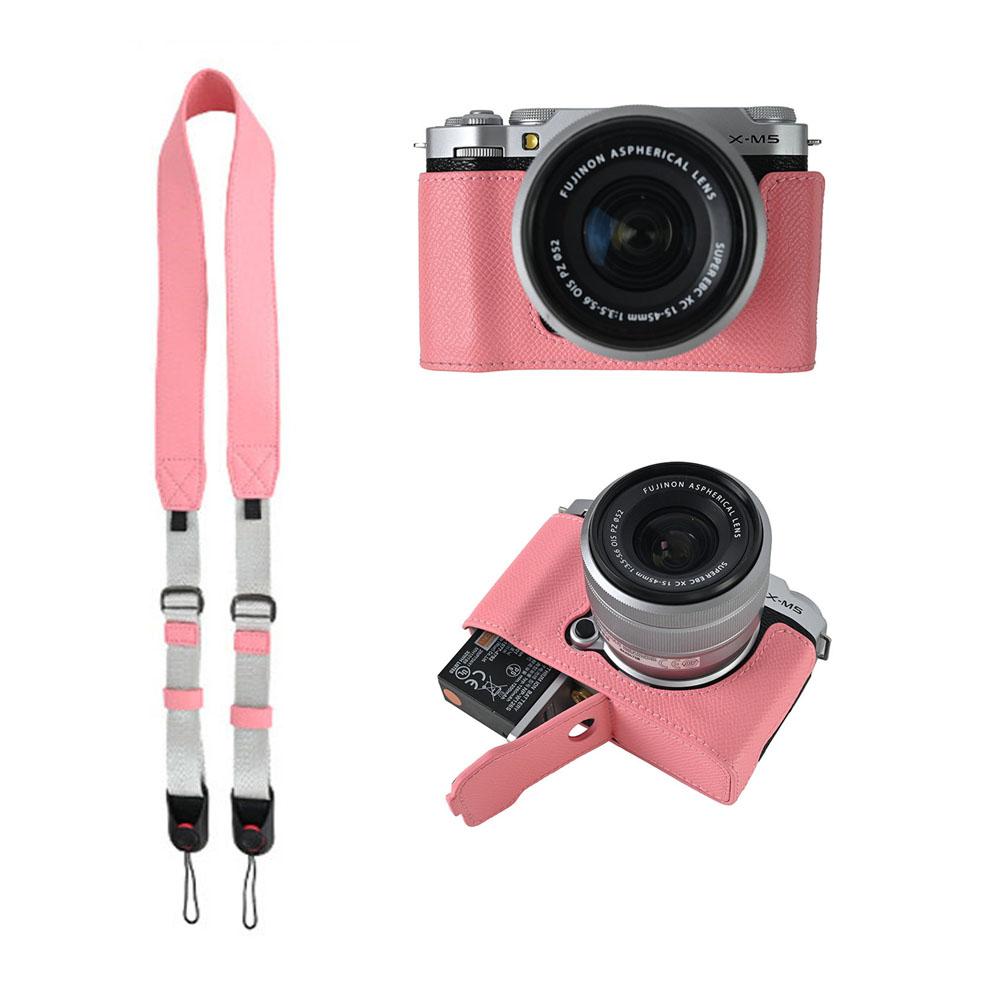 Kamera-Halbschale aus PU-Leder mit Palmenmuster für Fujifilm XM5 Fuji X-M5 Untere Abdeckung mit Batterieöffnung und Riemen