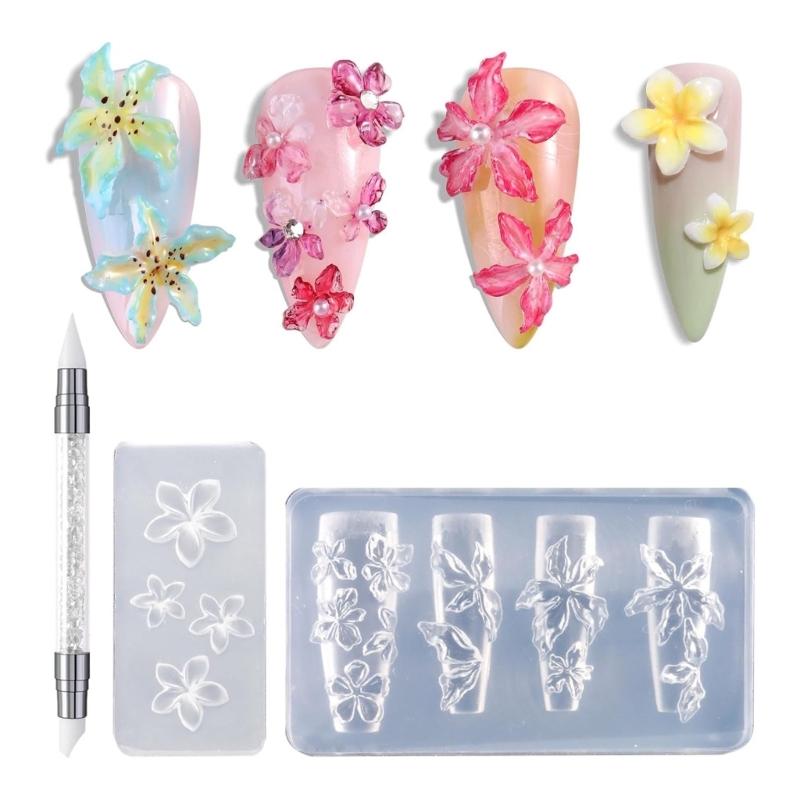 Pack of 3 Silicone Nails Embellishment Molds Flower Shape Small Accessories Crafting Mold for Beauty Enthusiasts Present