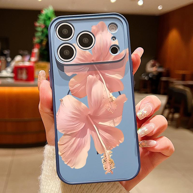 Pink Hibiscus Flower Pattern For iPhone 17 Pro Max Funda iPhone 16 15 14 13 Pro Max Skin Feeling Magnetic For Magsafe Shockproof Bumper Cover