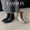 2025 inside and outside full leather small short boots thin heel square head side zipper sheepskin low heel short boots lamb fur boots tide