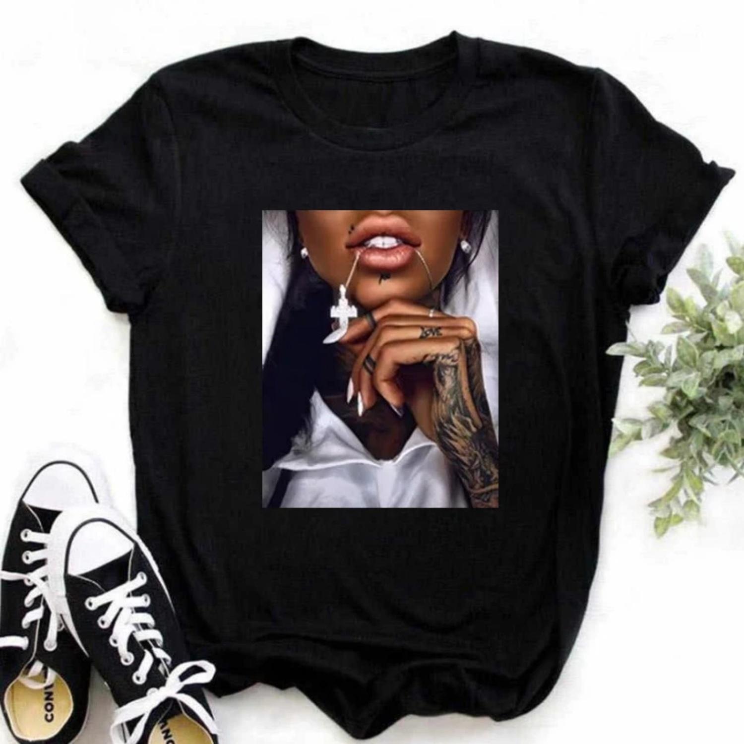 

Cool Black Girls Graphic Print Women T Shirt 90s Fashion Casual Women Short Sleeve O-neck T Shirt Funny Femme T-shirts XXXXXL чорний