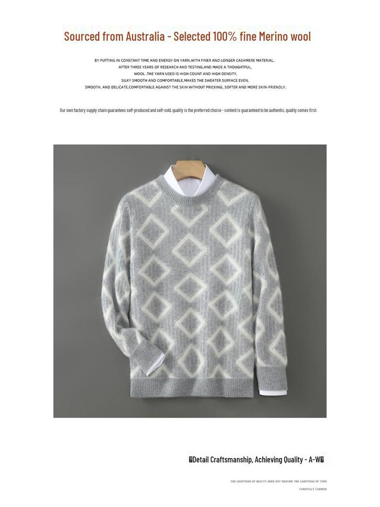 Men's Thick Wool Color Block Sweater - Casual Round Neck Knit Pullover for Autumn & Winter