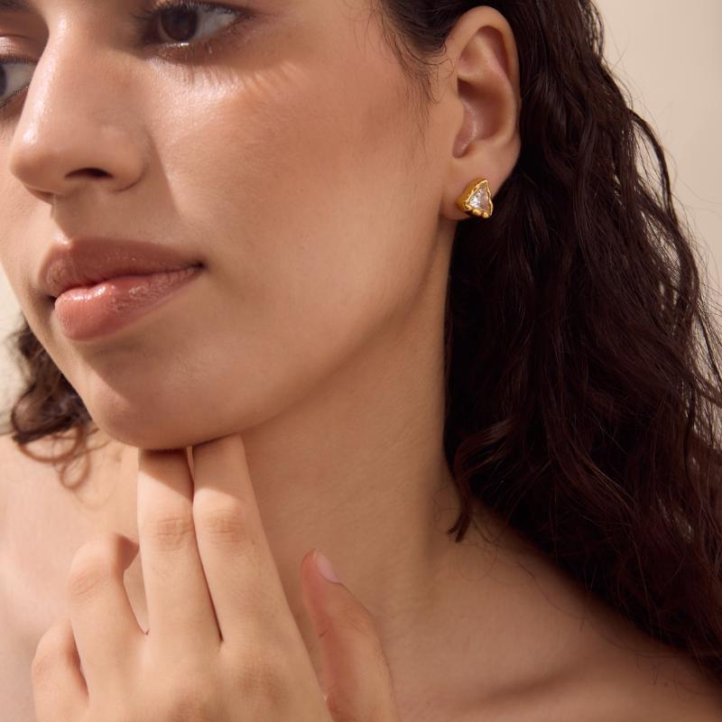Geometric Zircon Waterproof Stud Earrings for Women High Quality Stainless Steel Non-Irritating Jewelry for Club Wear