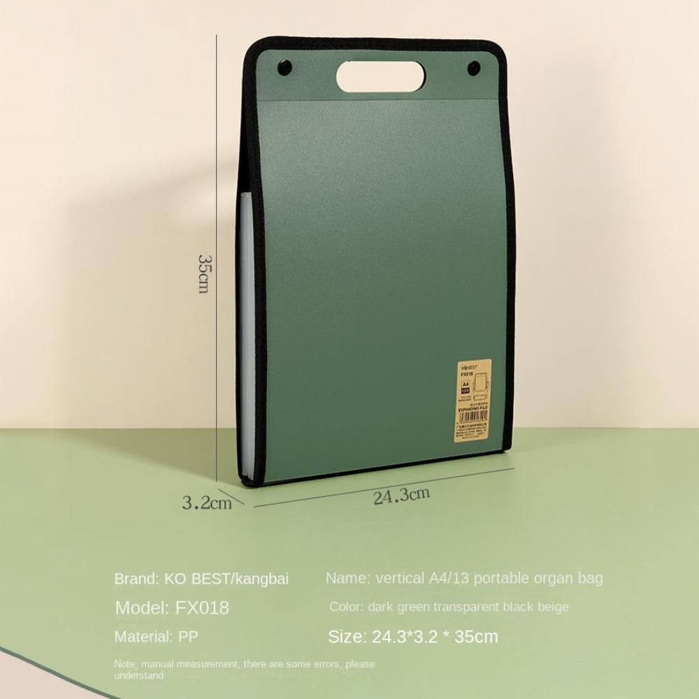 PP Material 13 Pocket File Folders Briefcases A4 File Storage Bag A4 Vertical Folder  Office