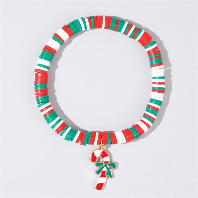 Christmas Polymer Clay Bracelet For Women Christmas Tree Gloves Walking Stick Pendant Bracelets Party New Year Festival Jewelry