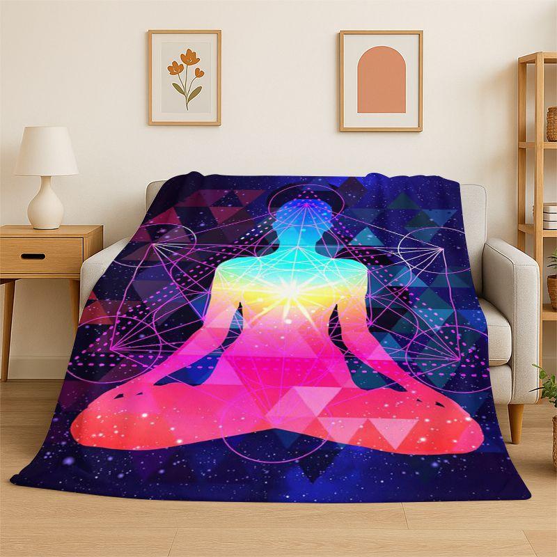 Rainbow Chakra Yoga Mandala Meditation Flannel Blanket Soft Throw Blanket for Bedroom Living Room Bed Travel Camping Picnic Nap