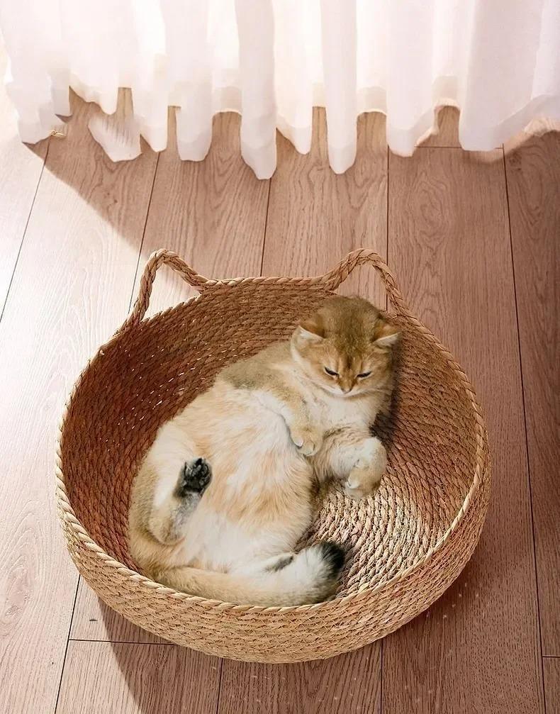 Purely natural woven cat bed, seasonal heating pad, universal washable pad, pet supplies accessory, suitable for all seasons.