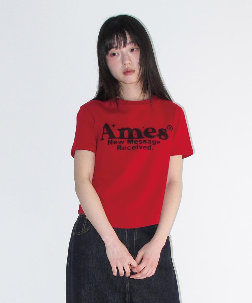 AMES-WORLDWIDE Round Hem Crop Tee Red